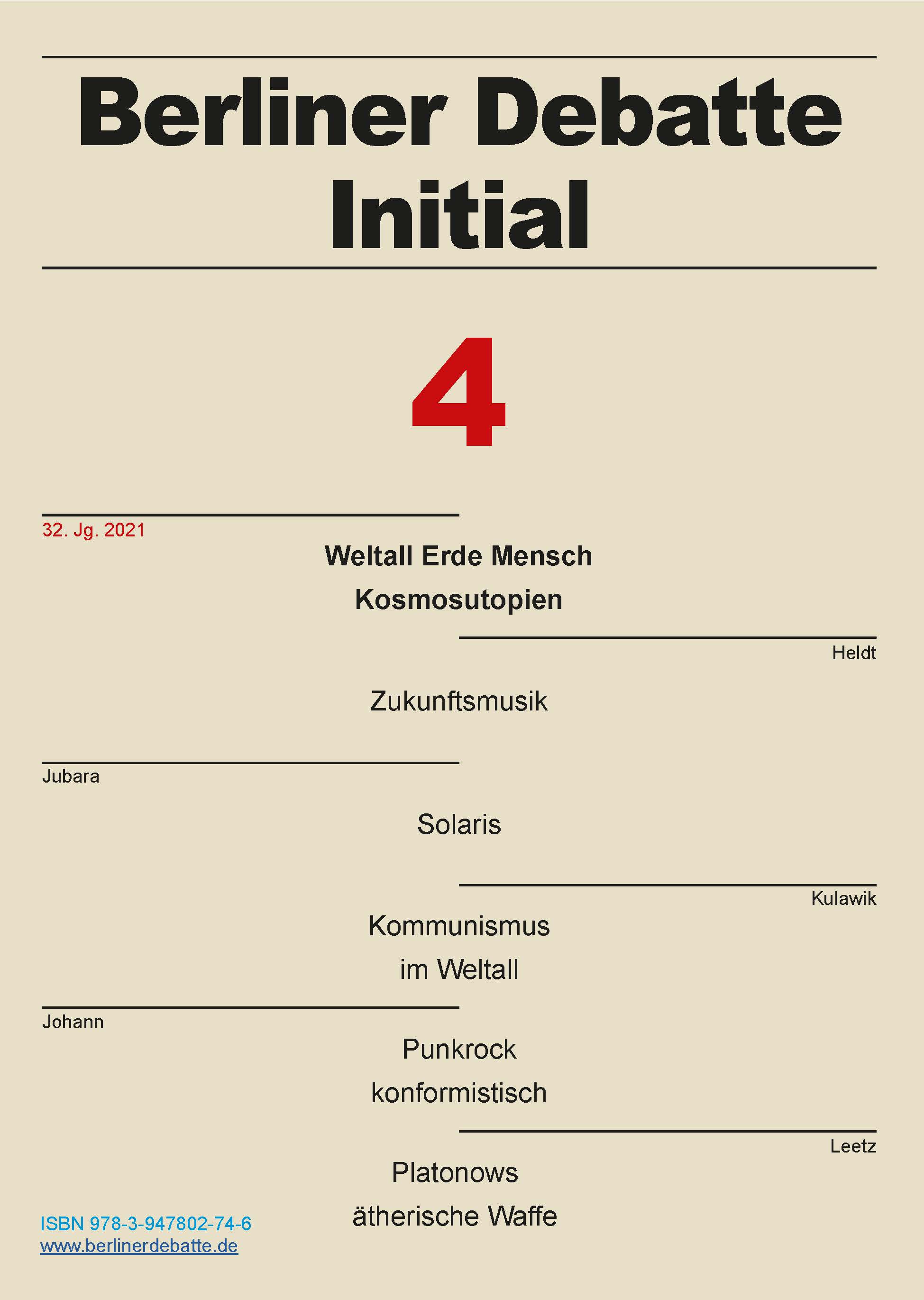 Berliner Debatte Initial 4: Weltall Erde Mensch