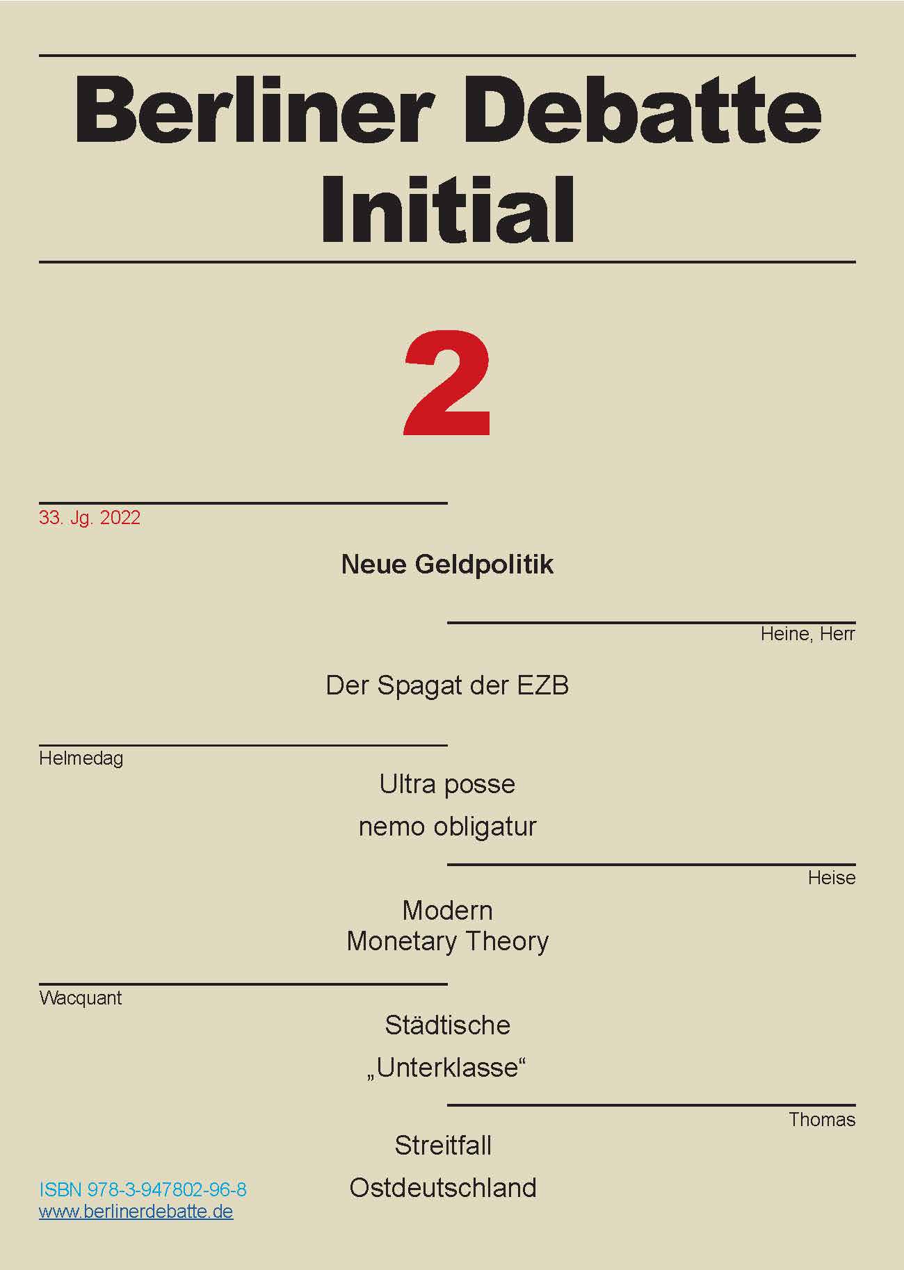 Berliner Debatte Initial 2/2022: Neue Geldpolitik